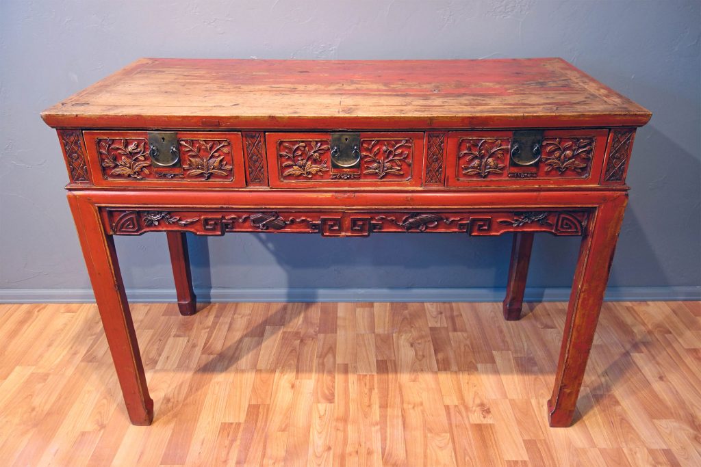 Red Lacquer Desk With Three Drawers Galleries Extraordinaire